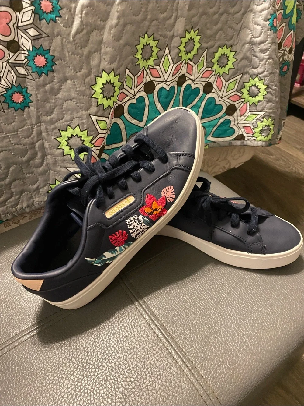 Adidas Her Studio London Navy Sneakers with Floral Embroidery